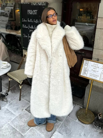 Winter Fur Feather Loose Overcoat ’s Pocket Commute Jacket Patchwork Coat