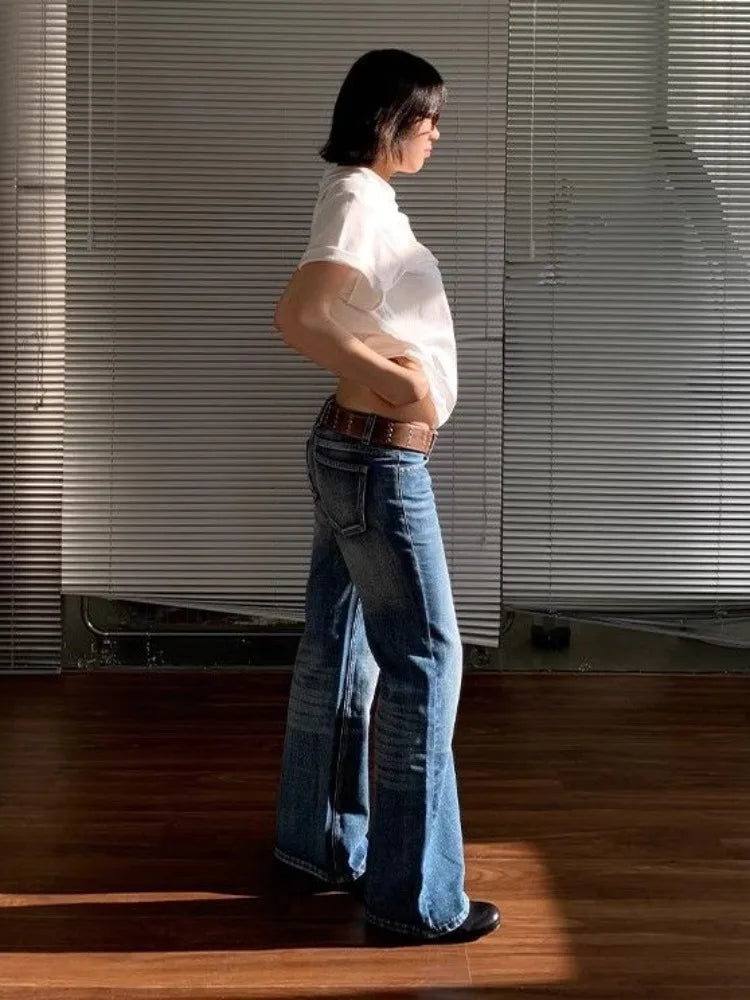 American Retro High Street Spicy Low Waist Jeans Y2k Harajuku Baggy Slim Denim Flared Pants