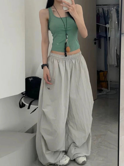Baggy Jogging Pants Hip Hop Y2k Grey Embroidery Korean Straight Leg Sport Trouser Harajuku Causal Bottoms
