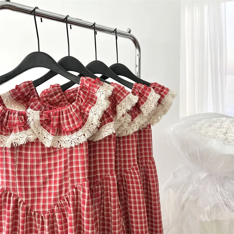 Sweet Gentle Dresses Waist Slimming Plaid Long Dress Vestidos Summer New French Design Slimming Skirt