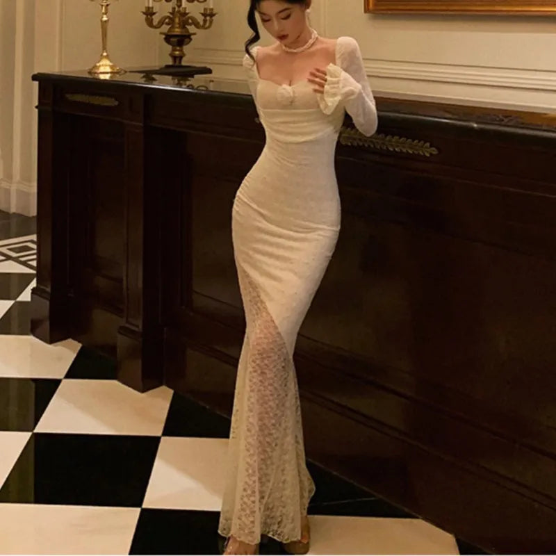 Lace Maxi Dresses for Off Shoulder Bodycon Mermaid Autumn Birthday Evening Party Prom Robe Vestidos Mujer New
