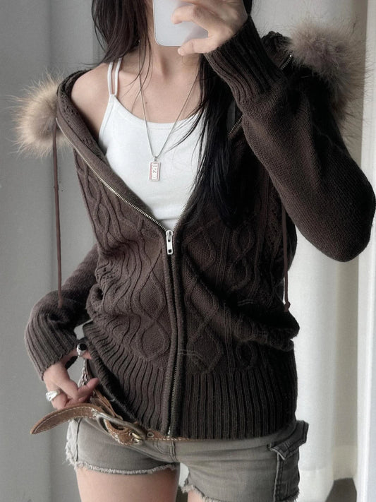 Hooded Knitted Autumn Winter New Sweater Cardigan Long Sleeve Retro Causal Style Korean Sweater Coat