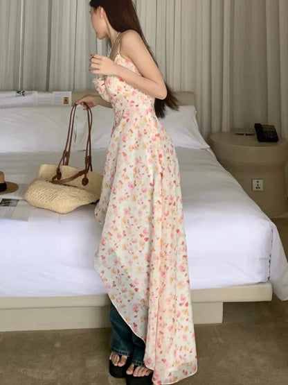 Midi Dress Sleeveless Print Slim Backless Camisole Dresses Holiday Party Spring Summer New Clothing