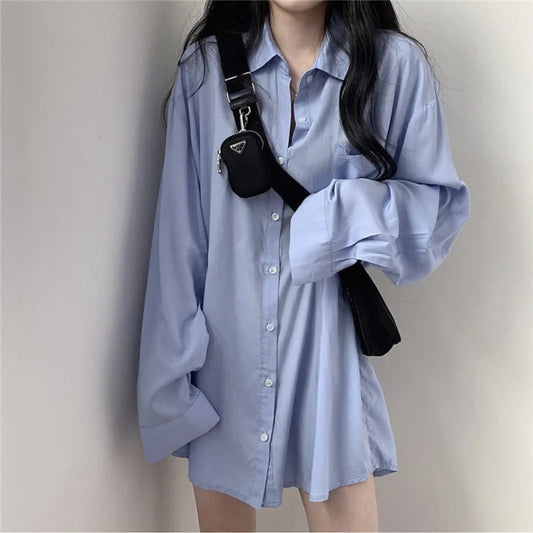 Spring Summer Style Long Blouses Shirts Lady Korean Style Loose Long Sleeve Color Cardigan Blusas Tops Df4914