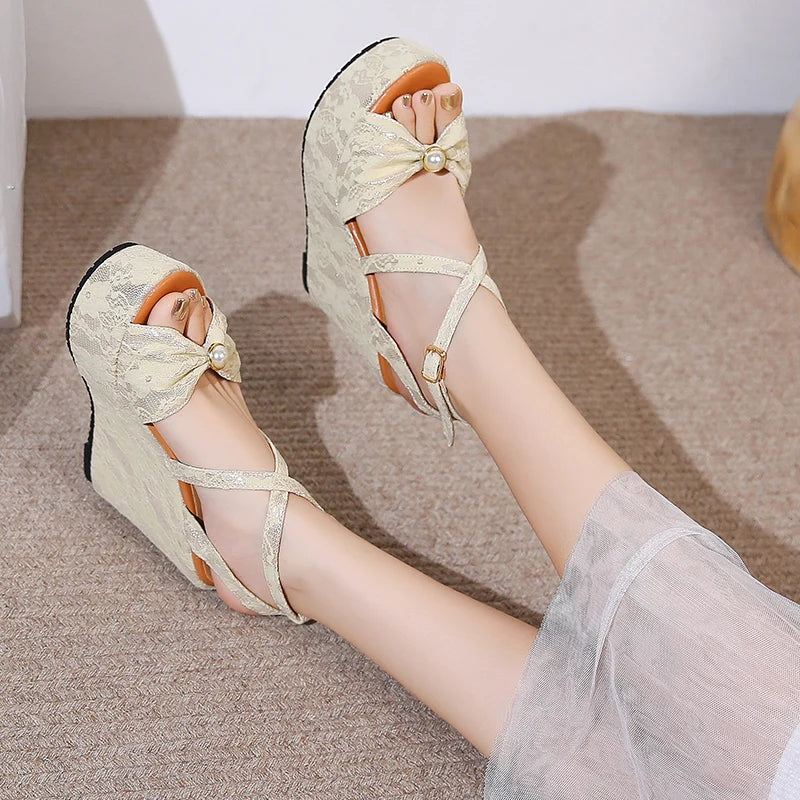 Red High Heel Wedge Shoes Sandals Platform Open Toe Heel Summer Sandals