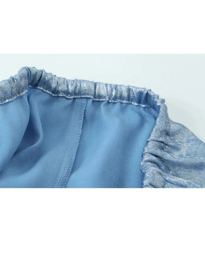 Female Summer Elastic High Waist Baggy Pants Summer Woman Drawstring Wide Leg Loose Trousers