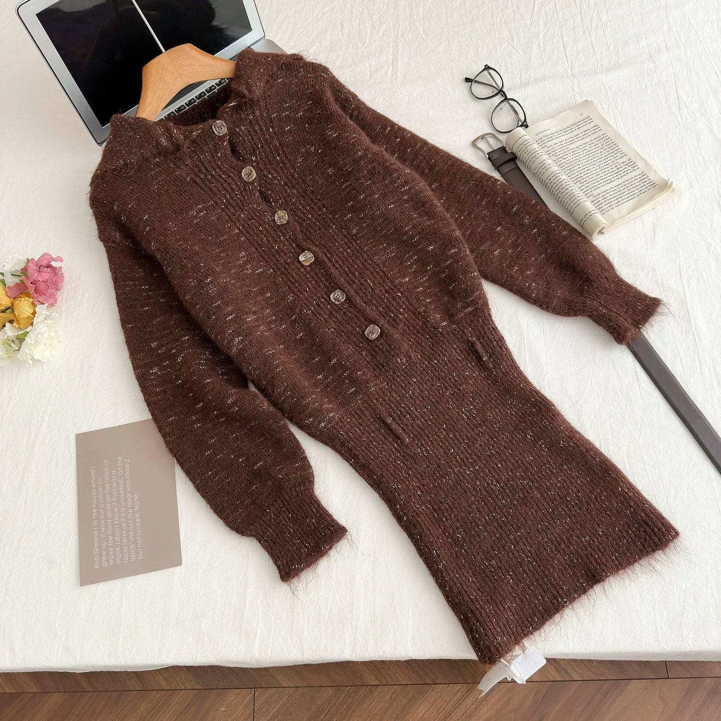 French Sweater Dress Y2k Party Outfits Officce Lady Knitwear One Piece Dress Korean Winter