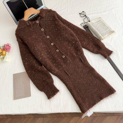 French Sweater Dress Y2k Party Outfits Officce Lady Knitwear One Piece Dress Korean Winter