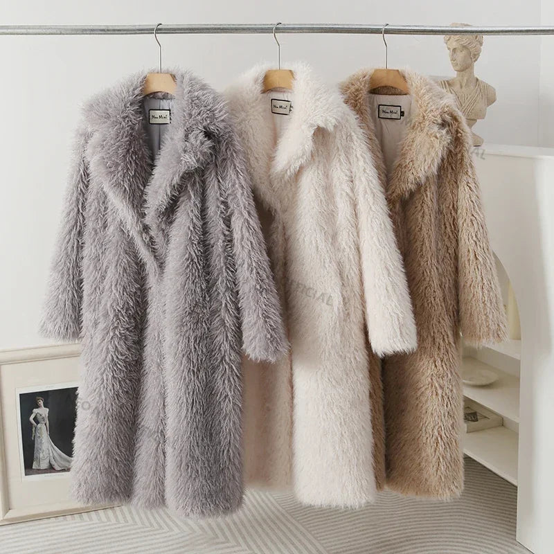 Exclusive Long Faux Fur Parka Coat Winter Thick Warm Fluffy Eco Lamb Fur Teddy Jacket Overcoat