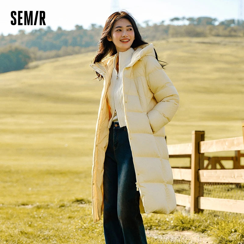 Down Jacket Long Length Three-proof Versatile Updated Winter New Loose Hooded Coat Simple Down Jacket