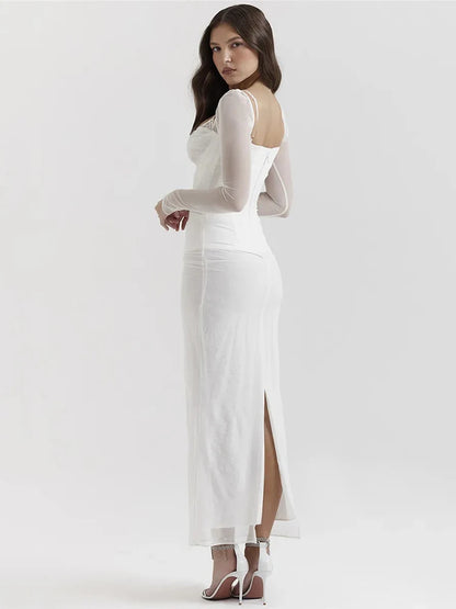 Sheer Long Sleeve Maxi Dress for Mesh Strapless Backless Club Party Long Dress New