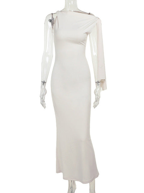 Diagonal Collar Sleeveless Maxi Dress for Off-shoulder Sleeveless Bodycon Long Dress
