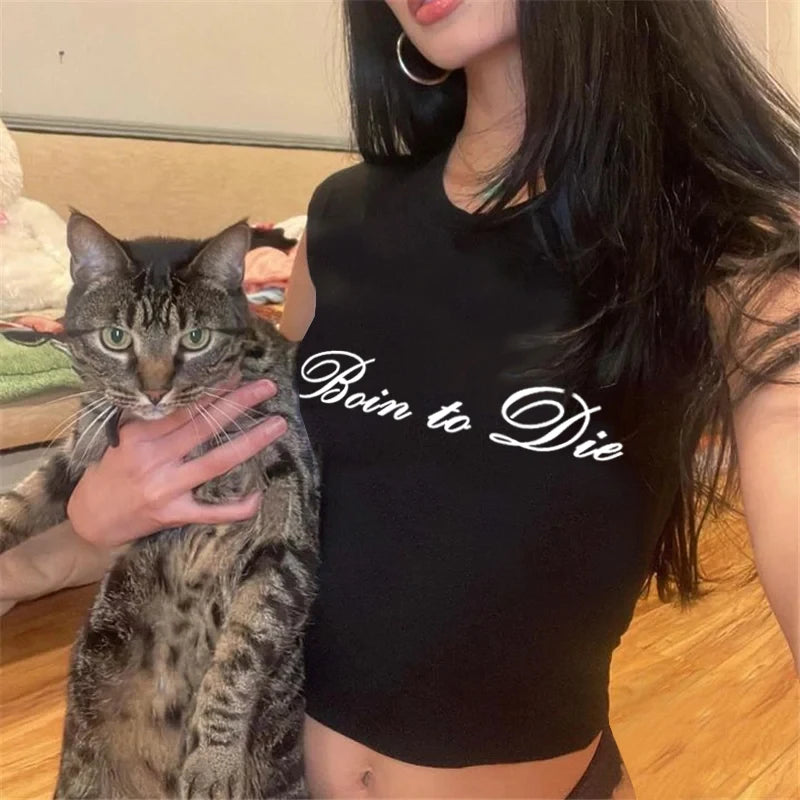 Y2k Summer Cross-border European and American Letter Printed Round Neck ’s Short Sleeved T-shirt