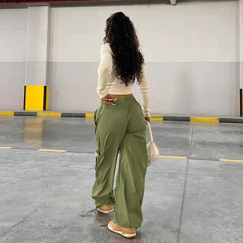 Street Big Pocket Cargo Pants Loose Drawstring Trouser Female Sweatpant Autumn Y2k Pants