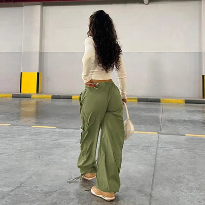 Street Big Pocket Cargo Pants Loose Drawstring Trouser Female Sweatpant Autumn Y2k Pants