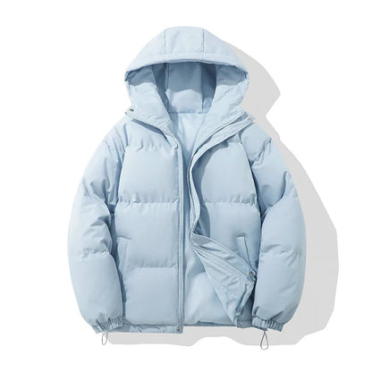 Puffer Jacket High Neck Hooded Zipper Design Cotton-padded Coat