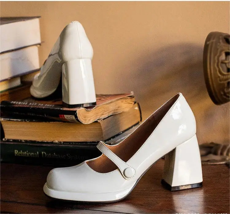 Shoes New Retro Square Toe Hollow Out Shoes Waterproof Platform Shoes
