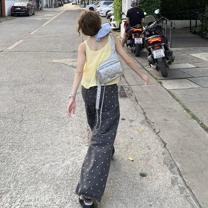 Summer Hot Retro Internet Celebrity Korean New Straight Tube Loose Wave Embroidery Pants Trend
