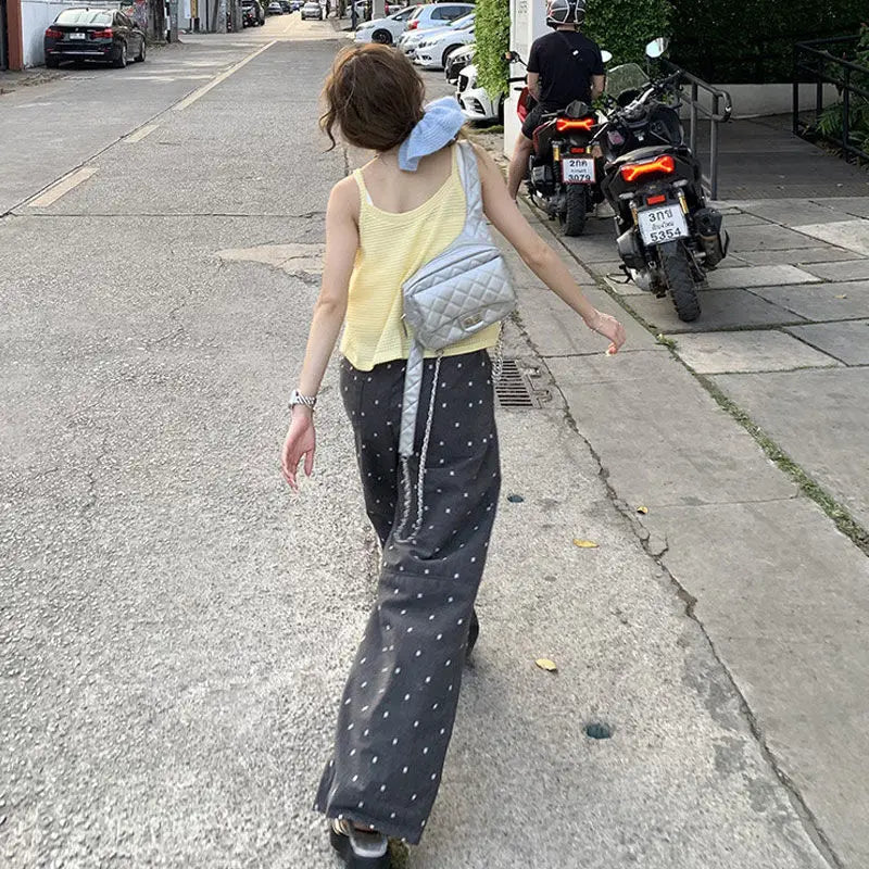 Summer Hot Retro Internet Celebrity Korean New Straight Tube Loose Wave Embroidery Pants Trend