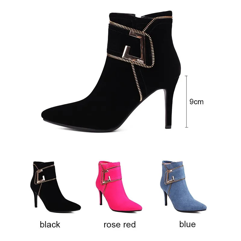 Western Denim Ankle Booties for Pointed Toe Zipper Daily Office High Heels Stilet Boots Autumn Trend New Shoes 3345