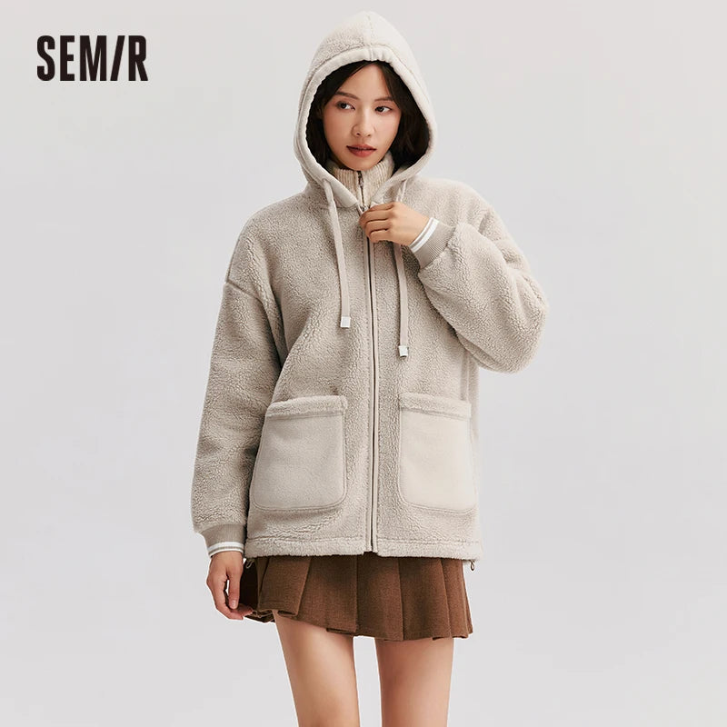 Coat Imitation Lamb Wool Polar Fleece Double-sided Wear Loose New Winter Contrast Color Simple Hooded Jacket