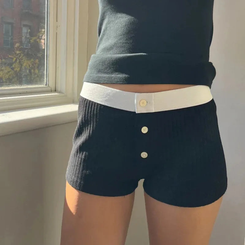 Patchwork Contrast Color Knitted Shorts Slim Lowwaisted Shorts Spring Autumn Ladiies