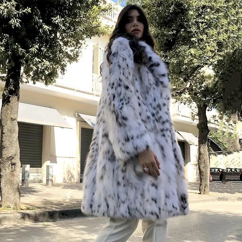 Brand Fluffy Furry Leopard Faux Fur Coats Winter Long Belted Overcoats Fox Fur Coats Outerwear