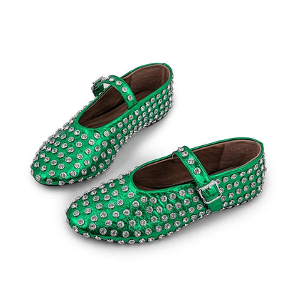 Summer Comfort Flat Mary Jane Single Shoes European and American Rivet Buckle Shoes Dance Shoes