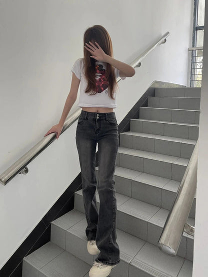 Woman Jeans Tight Bodycon Denim Low Waist Pants Straight Leg Gradient Color Tiedyed New Design Classical Allmat