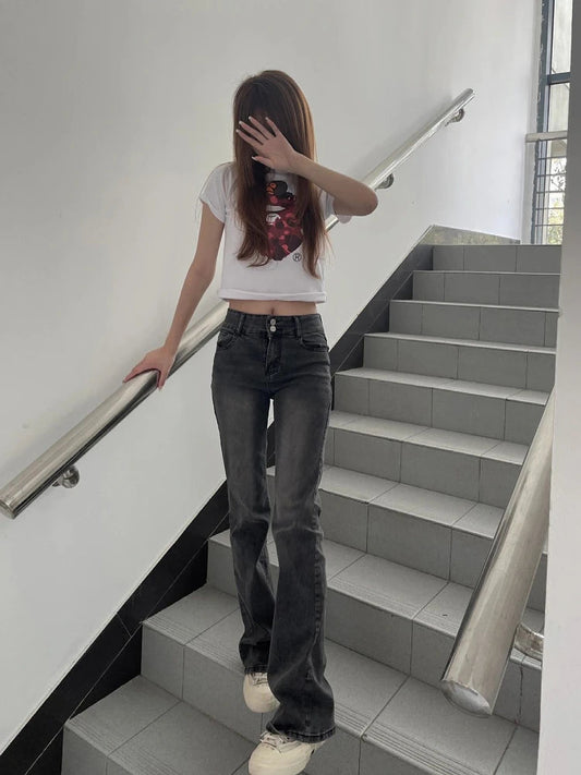 Woman Jeans Tight Bodycon Denim Low Waist Pants Straight Leg Gradient Color Tiedyed New Design Classical Allmat