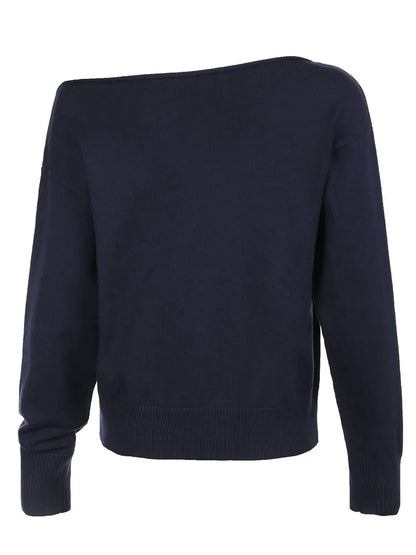 Dark Blue Minimalist Style Autumn Winter Sweaters White Simple Basic Loose Knitted Pullover Jumpers