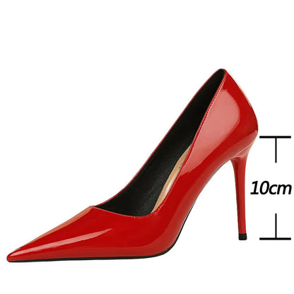 Shoes Pointed Toe Red Pumps Patent Leather High Heels Occupational Ol Office Shoes Stiletto Female Heels Shoes