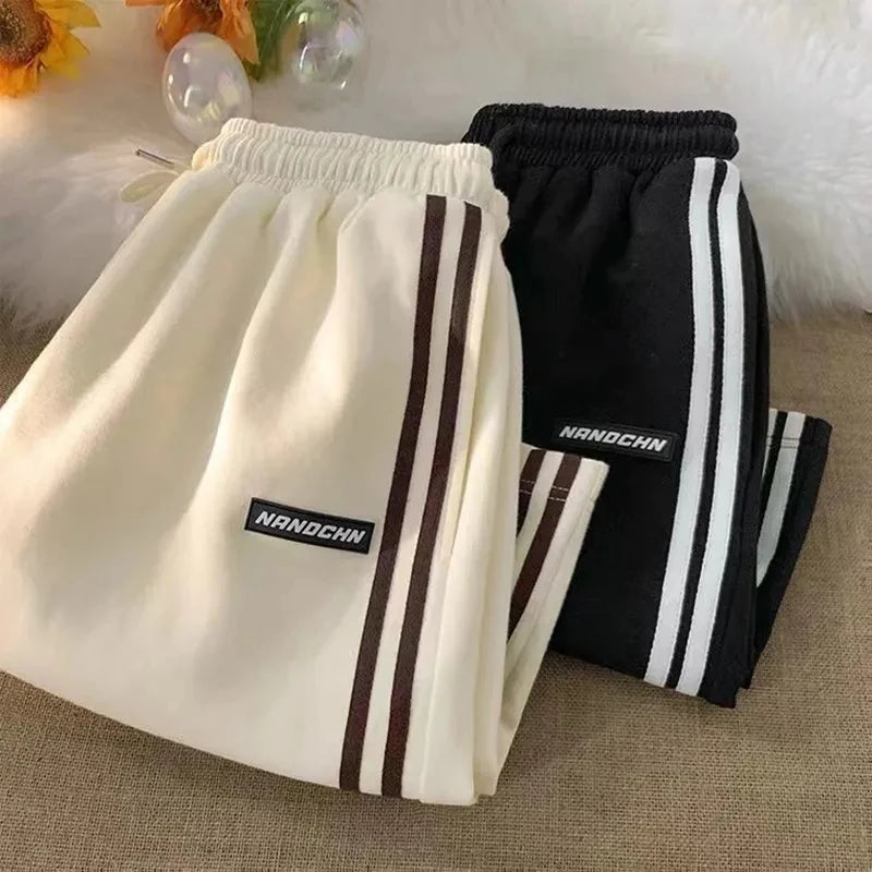 Striped Shorts Summer Loose Wide Leg Shorts Korean Elastic Waist Sports Shorts Bf Couple Oversized