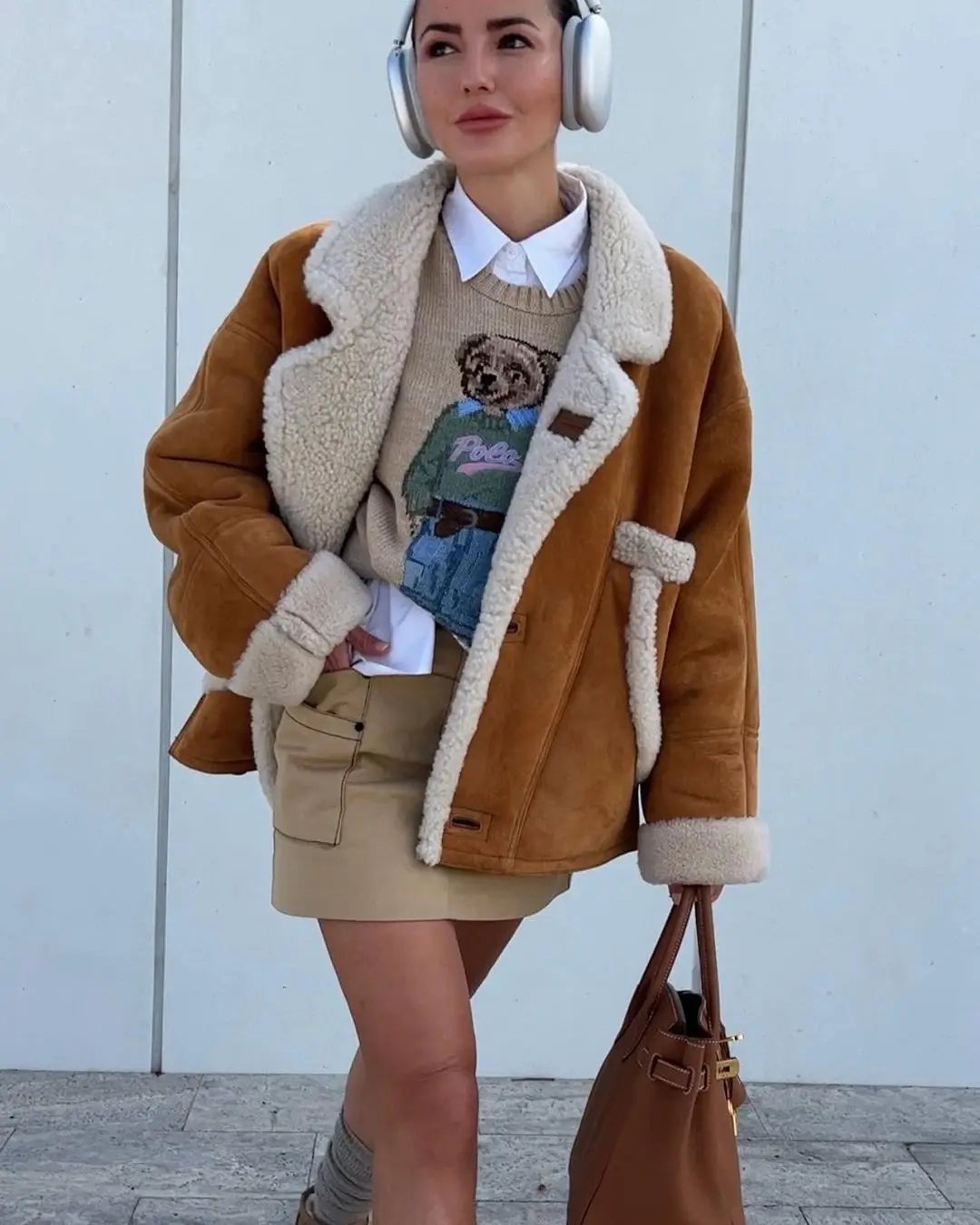 Lamb Woolen Spliced Warm Coat for Side Buttons Lapel Full Sleeve Jackets Lady Autumn Winter Thick Outwear