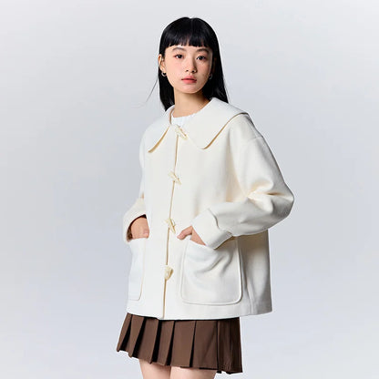 Coat Horn Button Loose Temperament Color New Winter Large Lapel Imitation Wool Coat