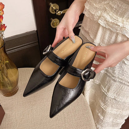New French Style Low Heel Square Mary Jane Shoes Shoes Slippers Retro Fashionable Small Leather Shoes