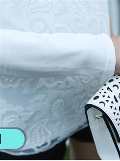 Spring Autumn Style Lace Blouses Shirts Lady Peter Pan Collar Long Sleeve Beading Blusas Top Df1758