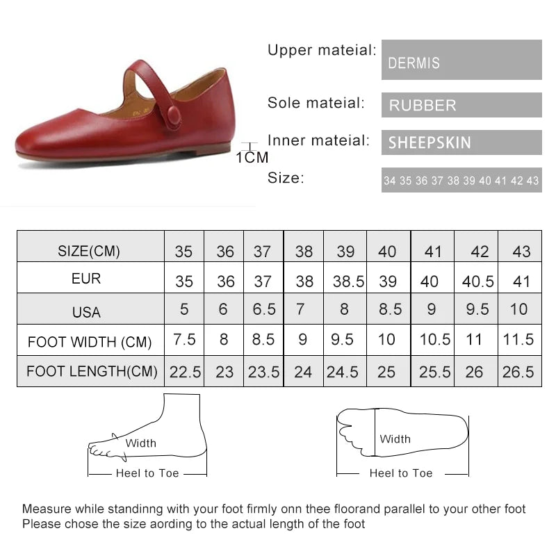 Mary Jane Shoes Spring New Genuine Leather Shoes Buckle Comfortable Flat Shoes