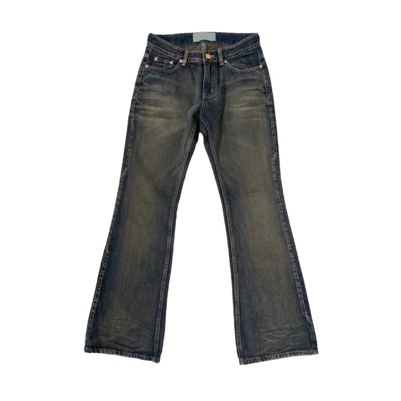 Retro Jeans Famale Clothing Loose Jeans Low Waist Y2k Aesthetics Baggy Flared Pants