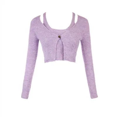 Princess Sweet Lolita Thin Wisteria Fake Twopiece Alpaca Wool Slimming Knit Cardigan