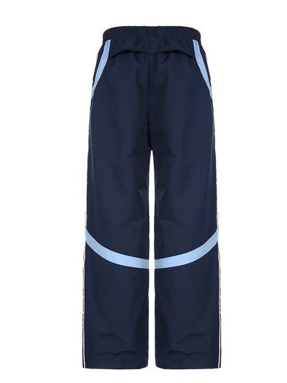 Contrast Stripe Wove Straight Leg Pants for Elastic Waist Loose Baggy Trousers Street Jogging Sweatpants