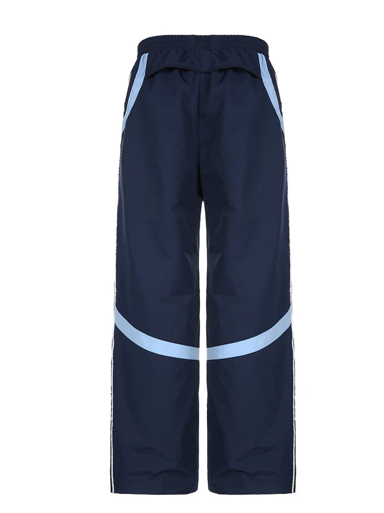 Contrast Stripe Wove Straight Leg Pants for Elastic Waist Loose Baggy Trousers Street Jogging Sweatpants
