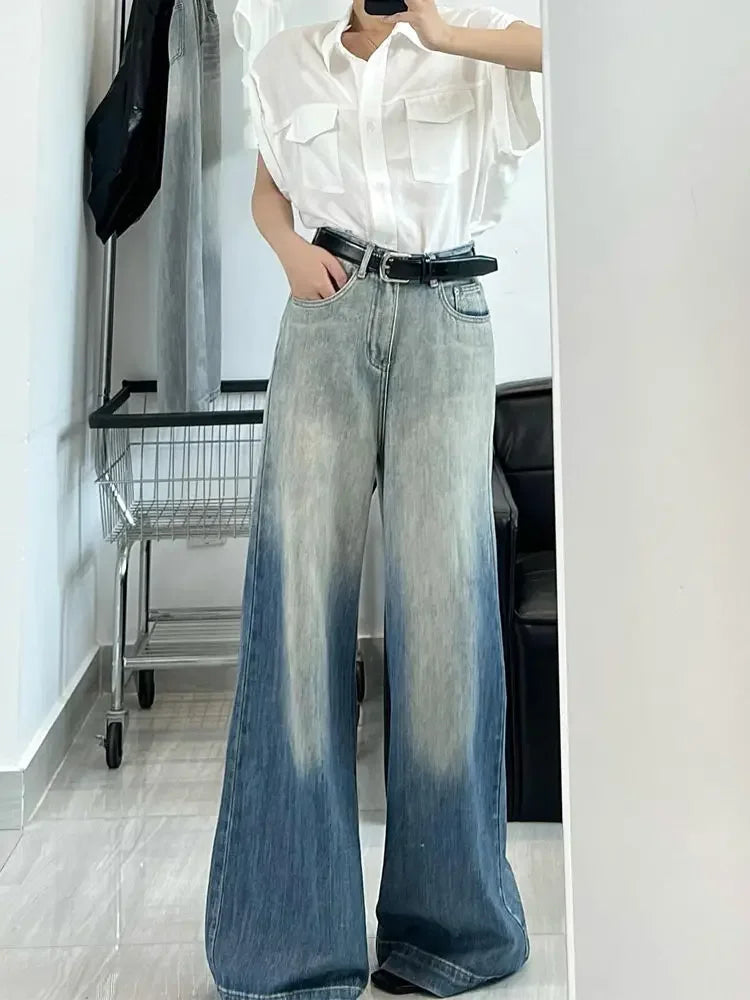 Retro Gradient Boot Cut Jeans Y2k Loose Korean Wide Leg Denim Pants Harajuku Mujer Bottoms