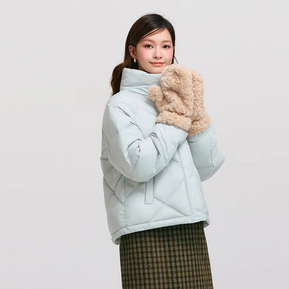 Cotton Clothing Loose Stand Collar Simple Temperament Winter Gentle Waterproof Rhombus Versatile Thick Coat