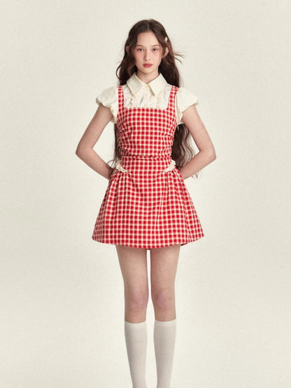 Summer Y2k Coquette Plaid Shirt Dress Preppy Style Sweet Short Party Dress Japanese Mini Dress New