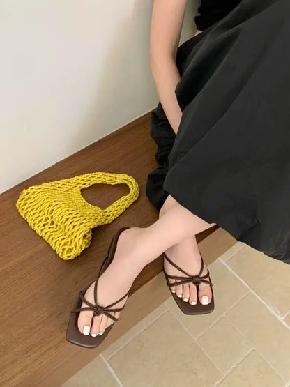 Rubber Flip Flops Leopard Shoes Summer Clogs Woman Crosstied Female Slippers Square Toe Slides Hawaiian Beach Soft Block L