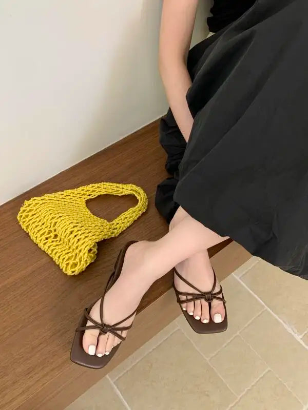 Rubber Flip Flops Leopard Shoes Summer Clogs Woman Crosstied Female Slippers Square Toe Slides Hawaiian Beach Soft Block L