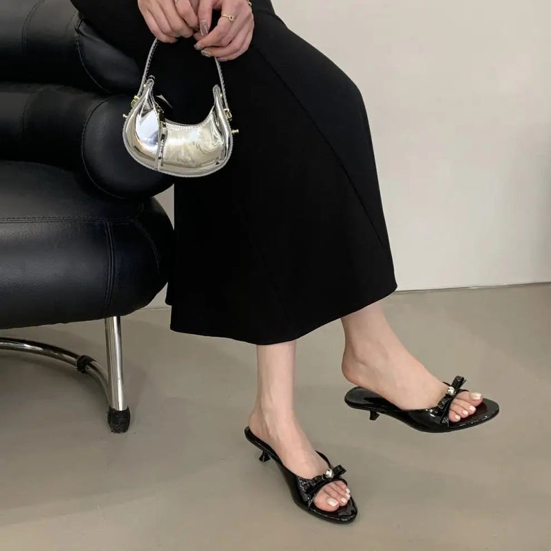 String Bead Highheeled Shoes Lady Slippers Outdoor Slides Pantofle Butterflyknot Low Rubber Flip Flops Hawaiian Pu