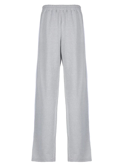Gray Drawstring Elastic High Waist Sweatpants Side Stripe Contrast Patchwork Black Loose Jogging Track Pants