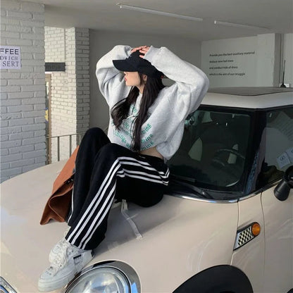 Striped Sport Sweatpants for Black Harajuku Korean Pants Hippie Preppy Trousers Aesthetic